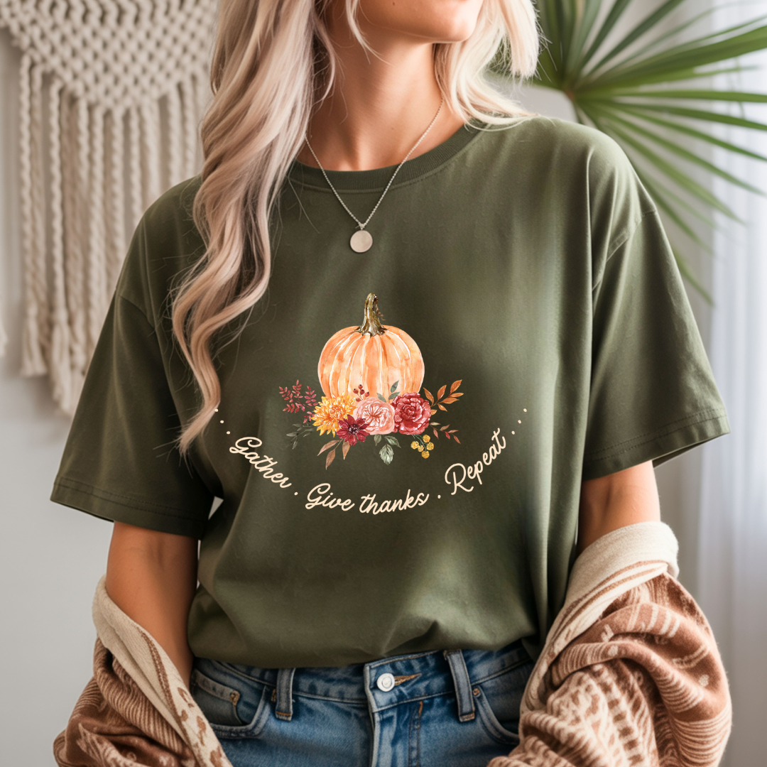 Gather. Give Thanks. Repeat. Unisex T-Shirt