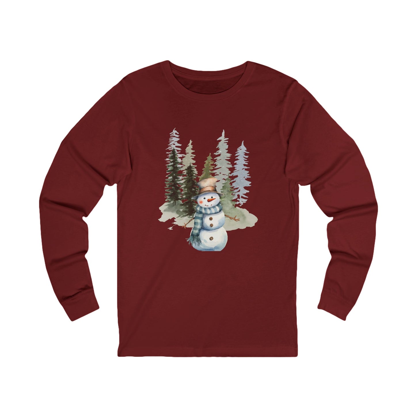 Snowman in the Forest - Winter Unisex Jersey Long Sleeve Tee