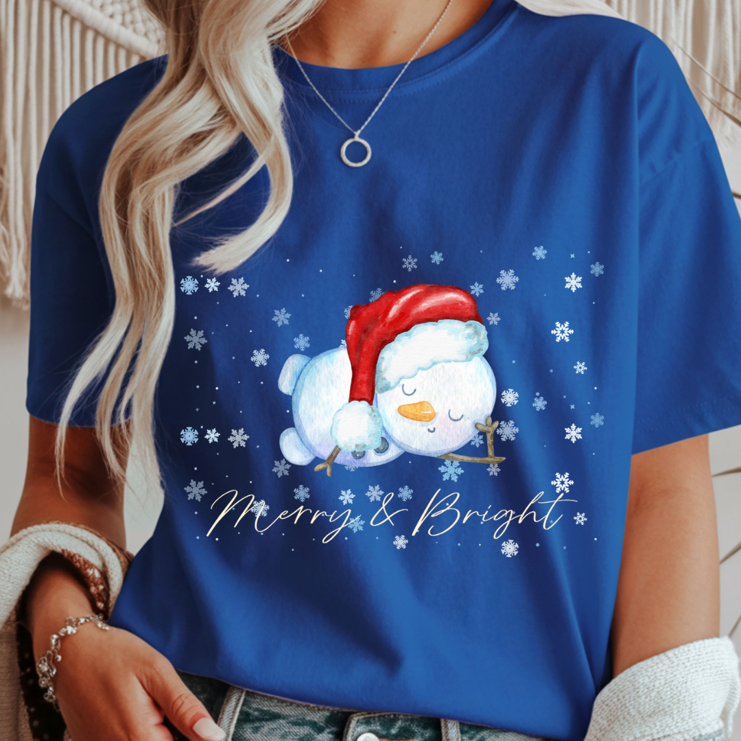 Merry and Bright Snowman - Christmas Unisex T-Shirt