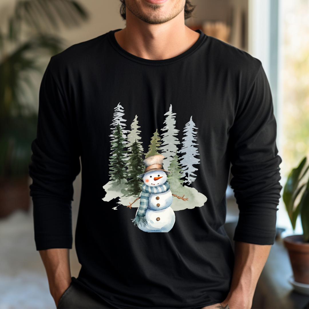 Snowman in the Forest - Winter Unisex Jersey Long Sleeve Tee