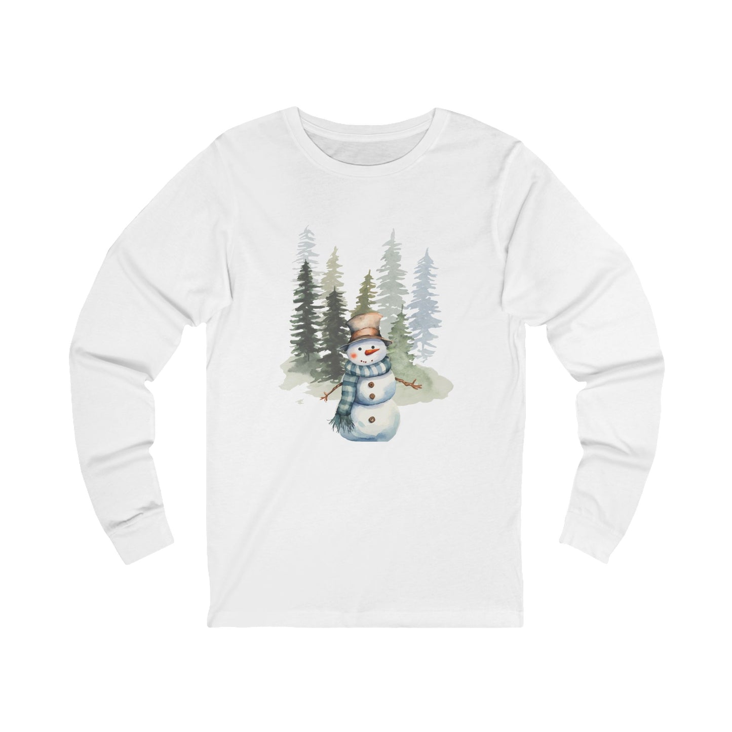 Snowman in the Forest - Winter Unisex Jersey Long Sleeve Tee