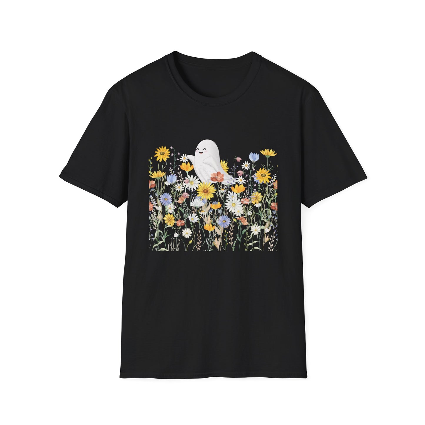 Happy Ghost in Wildflowers - Halloween Unisex T-Shirt