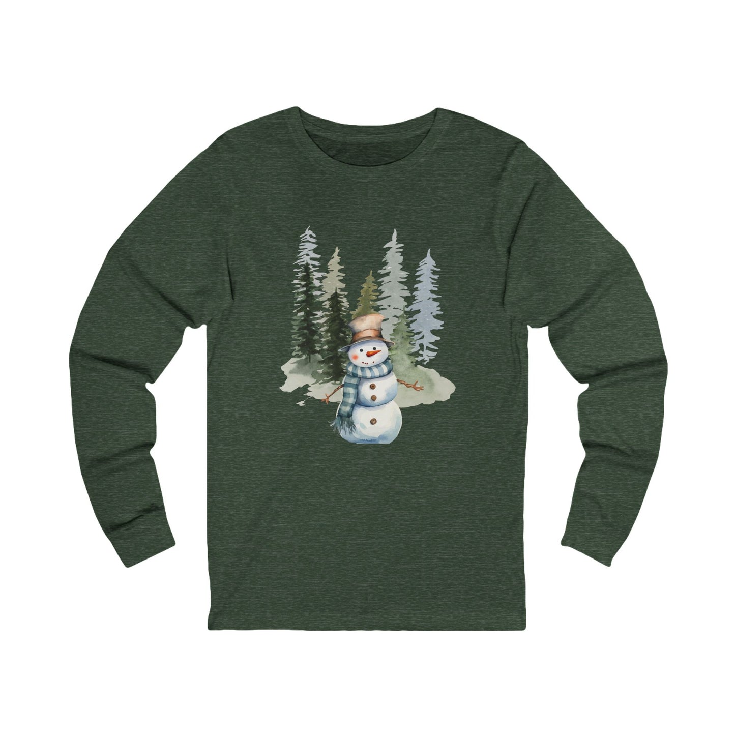 Snowman in the Forest - Winter Unisex Jersey Long Sleeve Tee