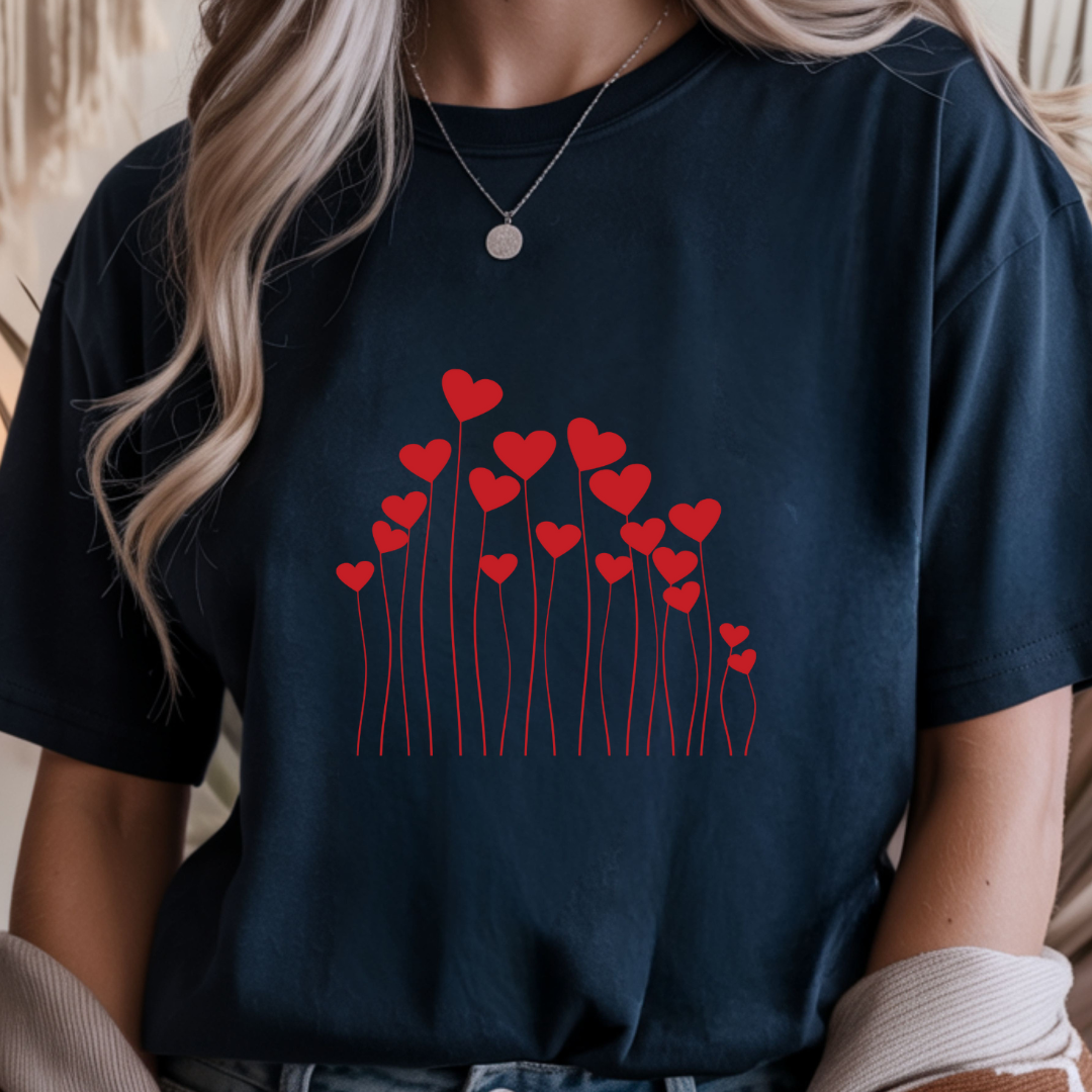 Heart Flowers - Valentines Day Unisex T-Shirt