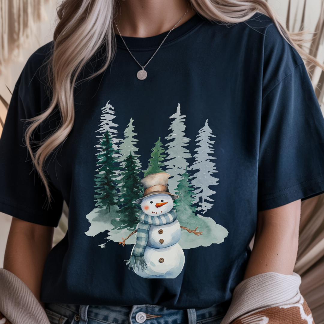 Snowman in the Forest - Winter Unisex T-Shirt