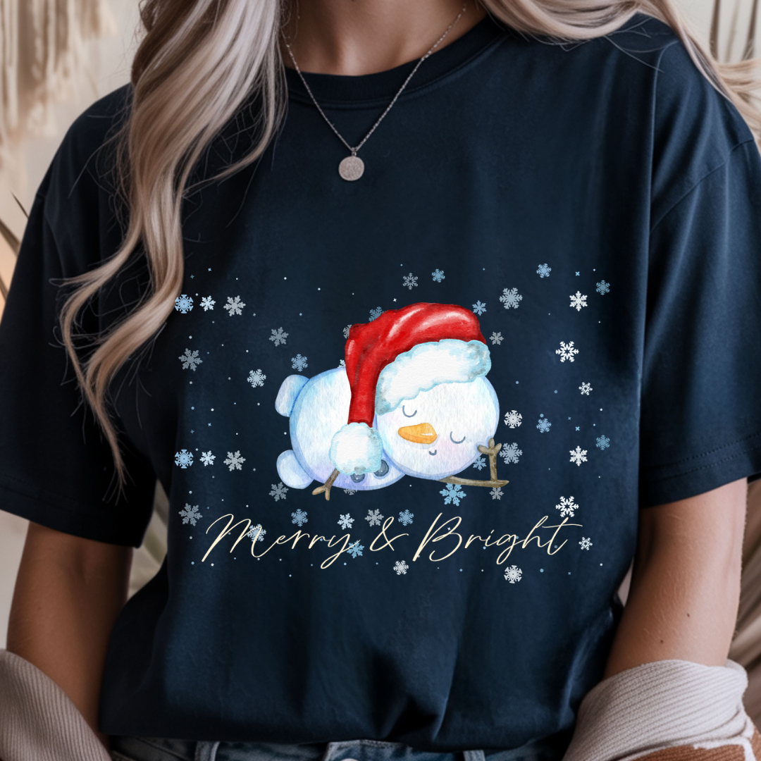 Merry and Bright Snowman - Christmas Unisex T-Shirt