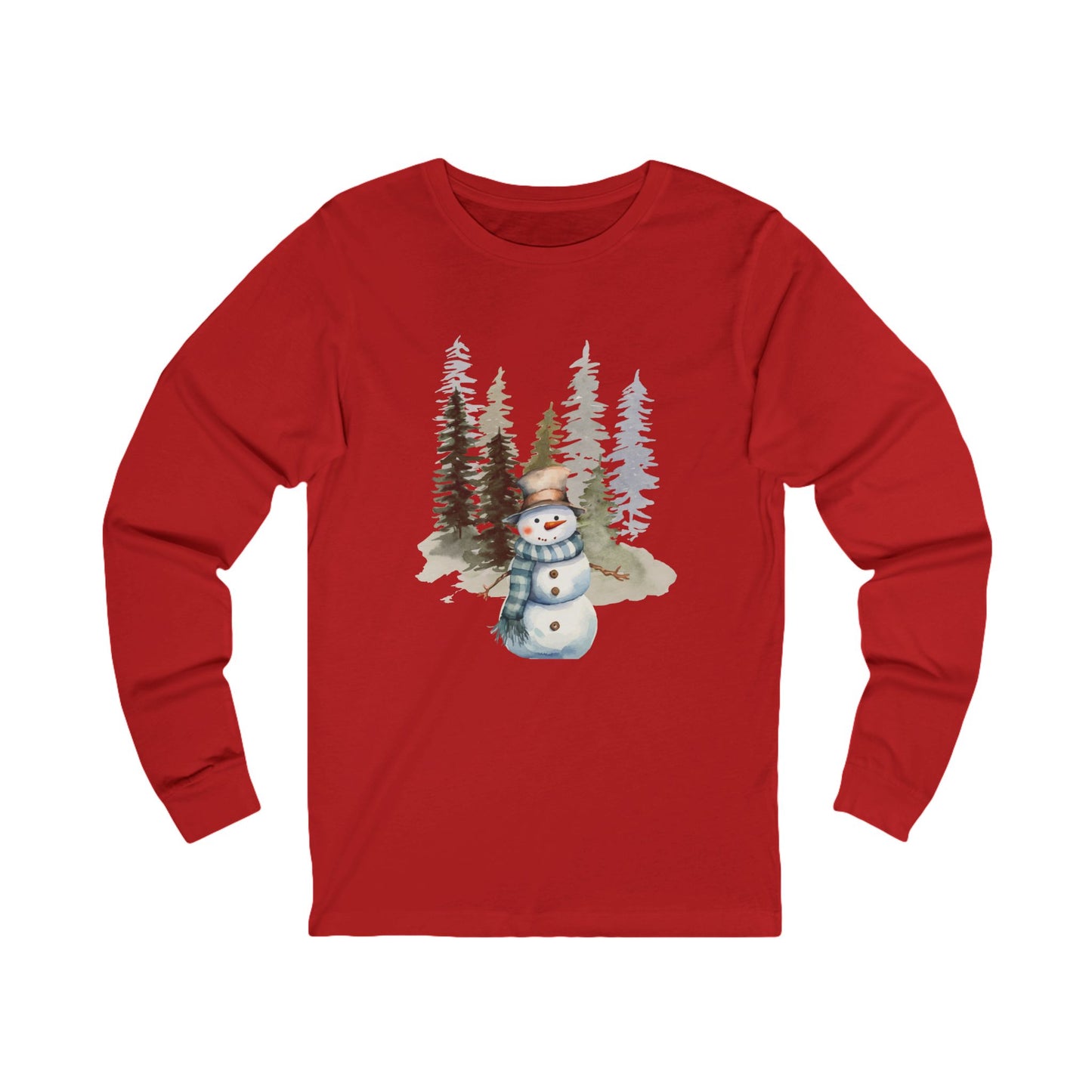 Snowman in the Forest - Winter Unisex Jersey Long Sleeve Tee