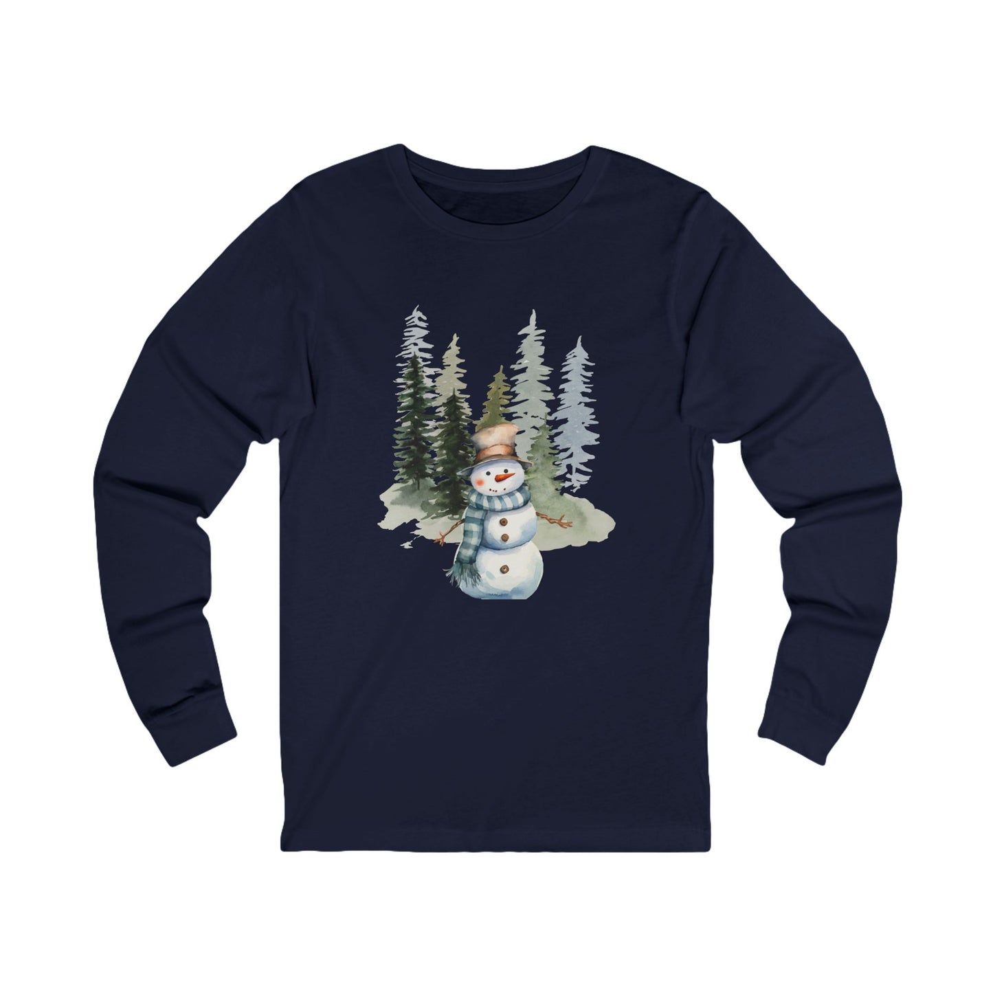 Snowman in the Forest - Winter Unisex Jersey Long Sleeve Tee