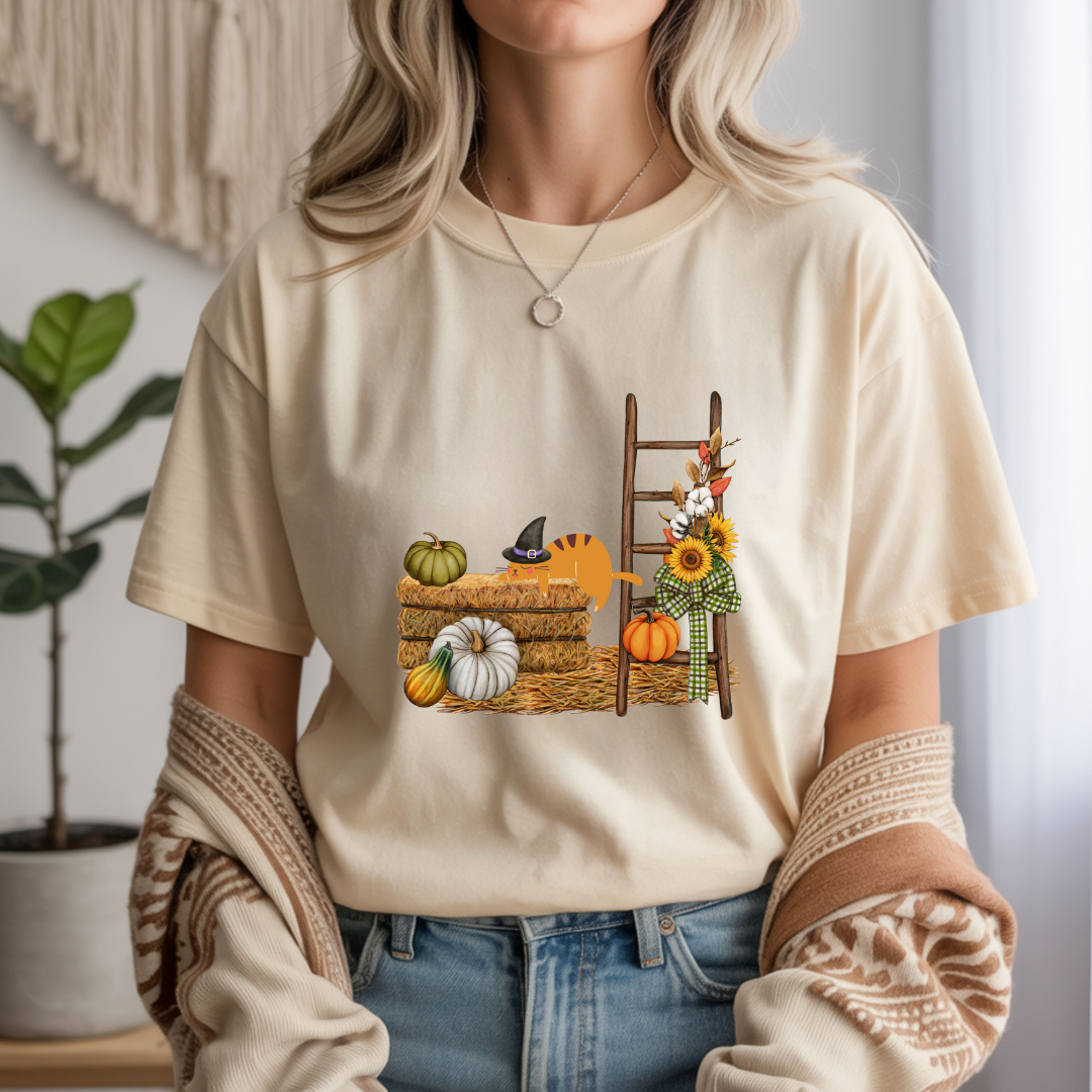 Autumn Harvest and Lazy Cat Unisex T-Shirt