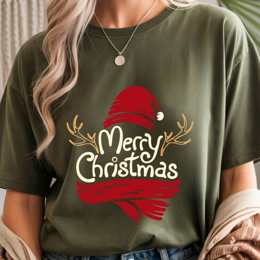 Merry Christmas with Antlers - Winter Unisex T-Shirt