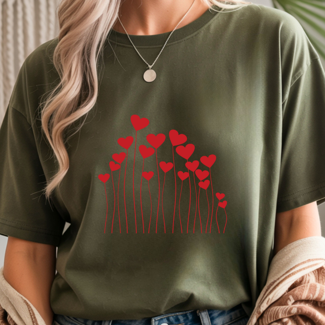 Heart Flowers - Valentines Day Unisex T-Shirt