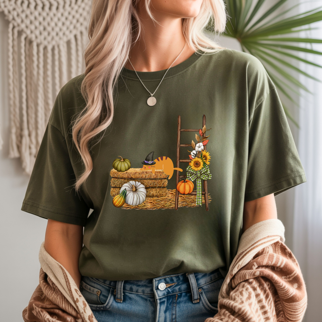 Autumn Harvest and Lazy Cat Unisex T-Shirt