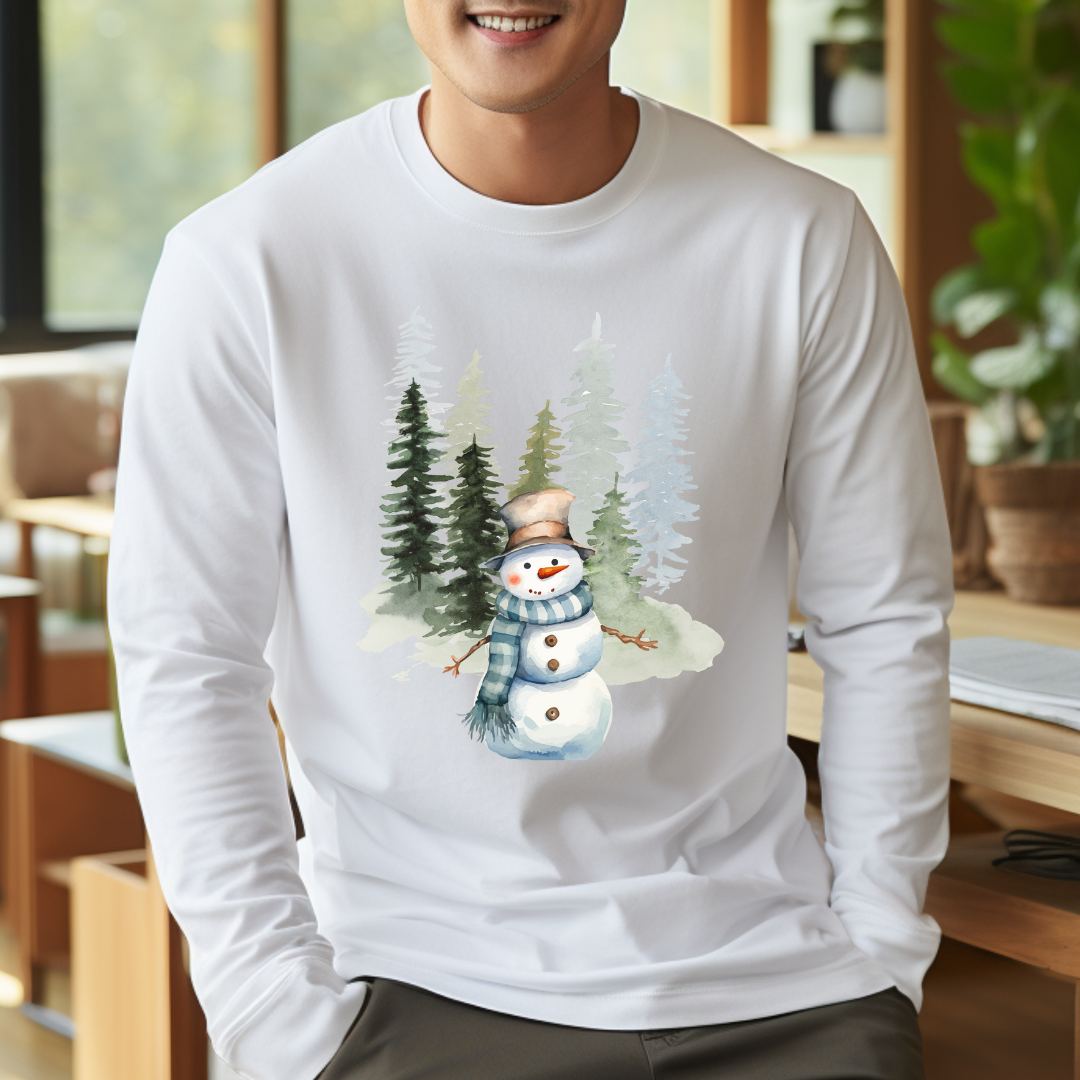 Snowman in the Forest - Winter Unisex Jersey Long Sleeve Tee