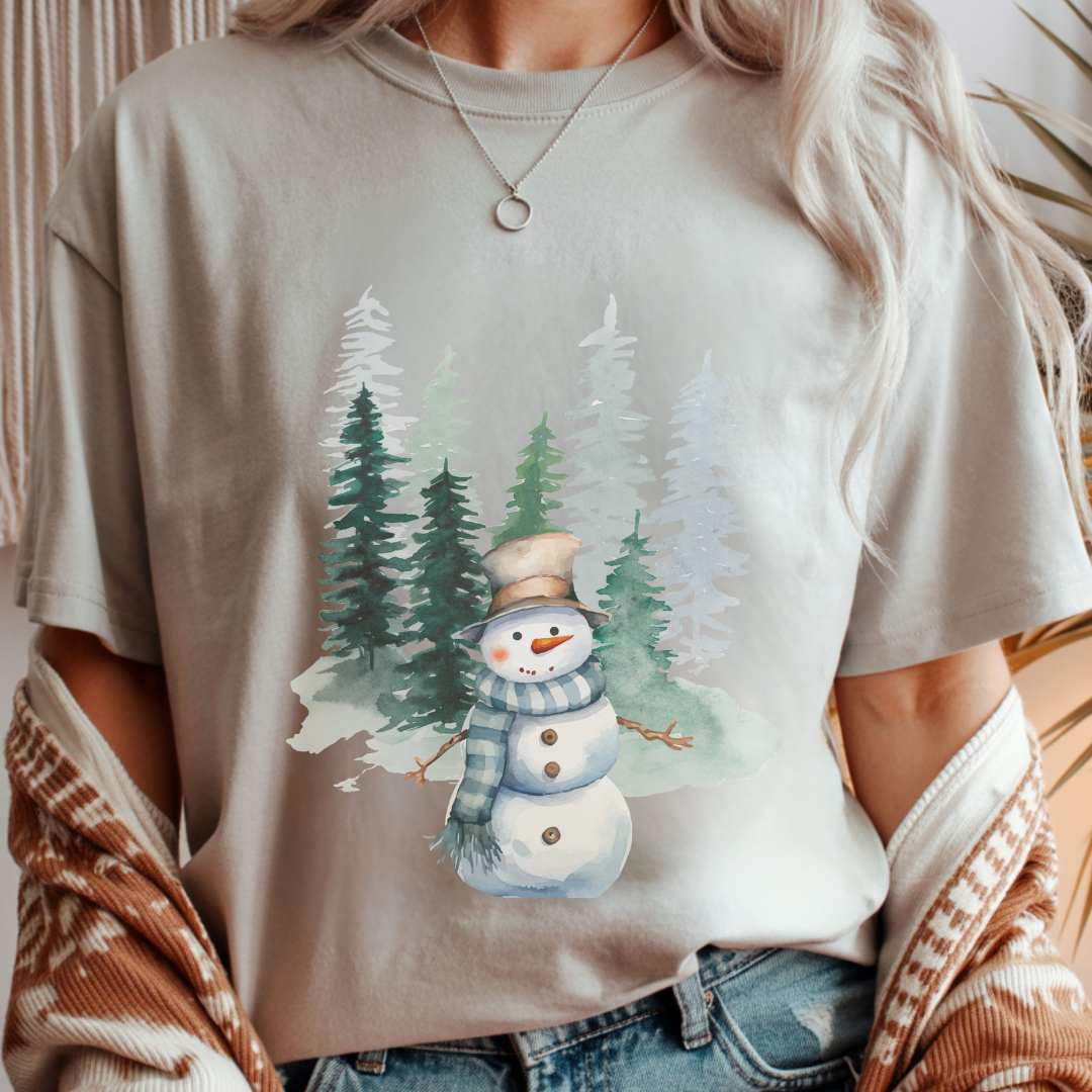 Snowman in the Forest - Winter Unisex T-Shirt