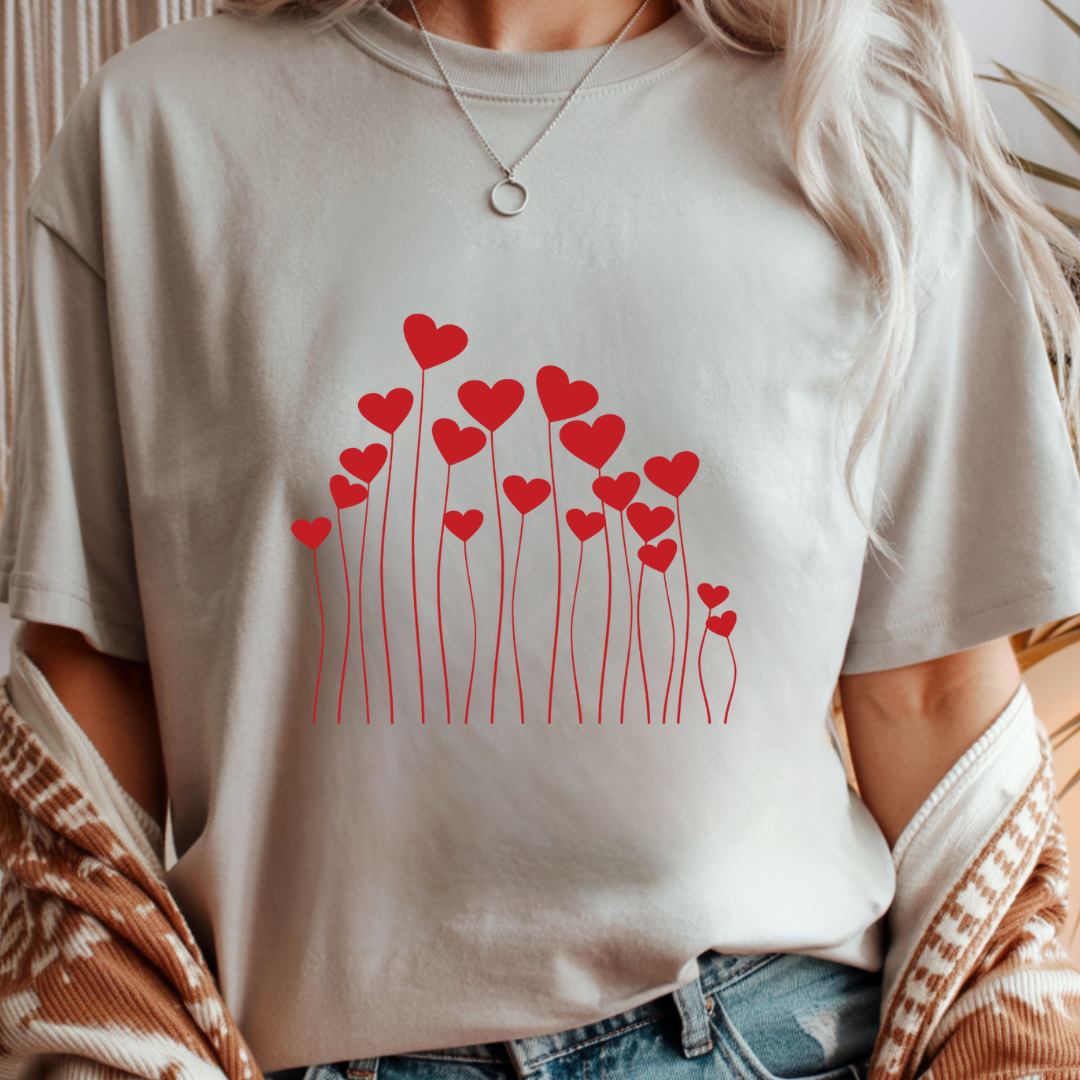 Heart Flowers - Valentines Day Unisex T-Shirt