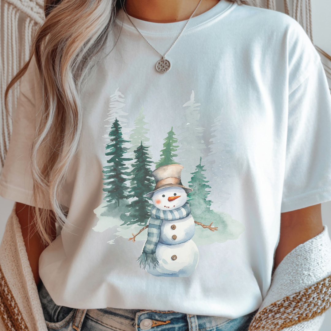 Snowman in the Forest - Winter Unisex T-Shirt