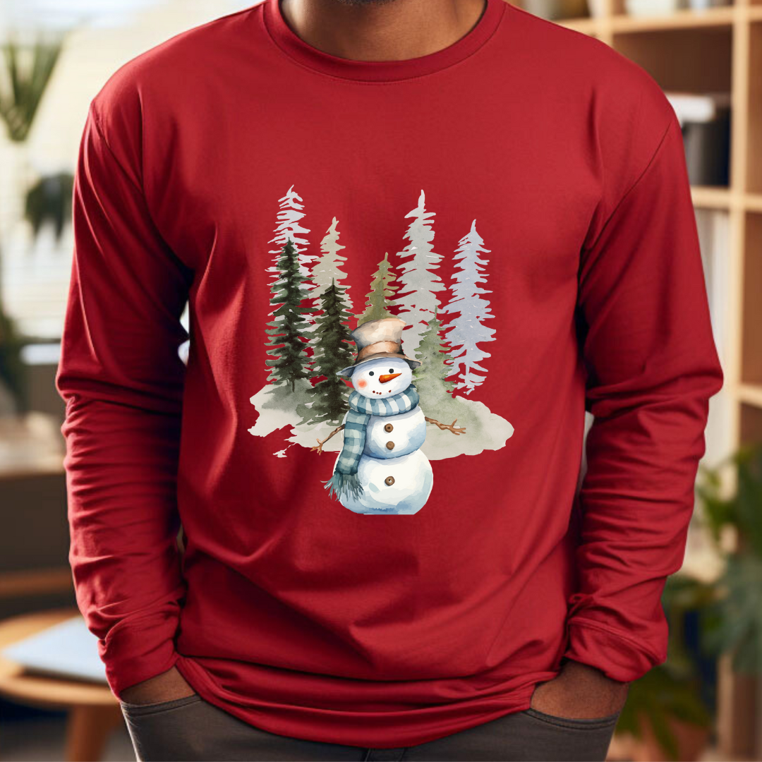 Snowman in the Forest - Winter Unisex Jersey Long Sleeve Tee