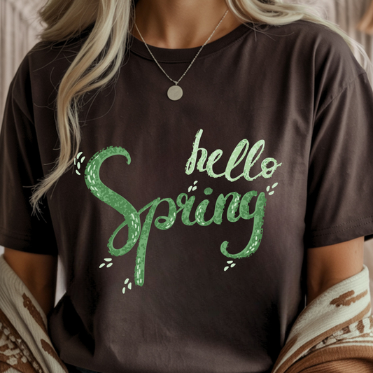 Green "Hello Spring" - Spring Unisex T-Shirt