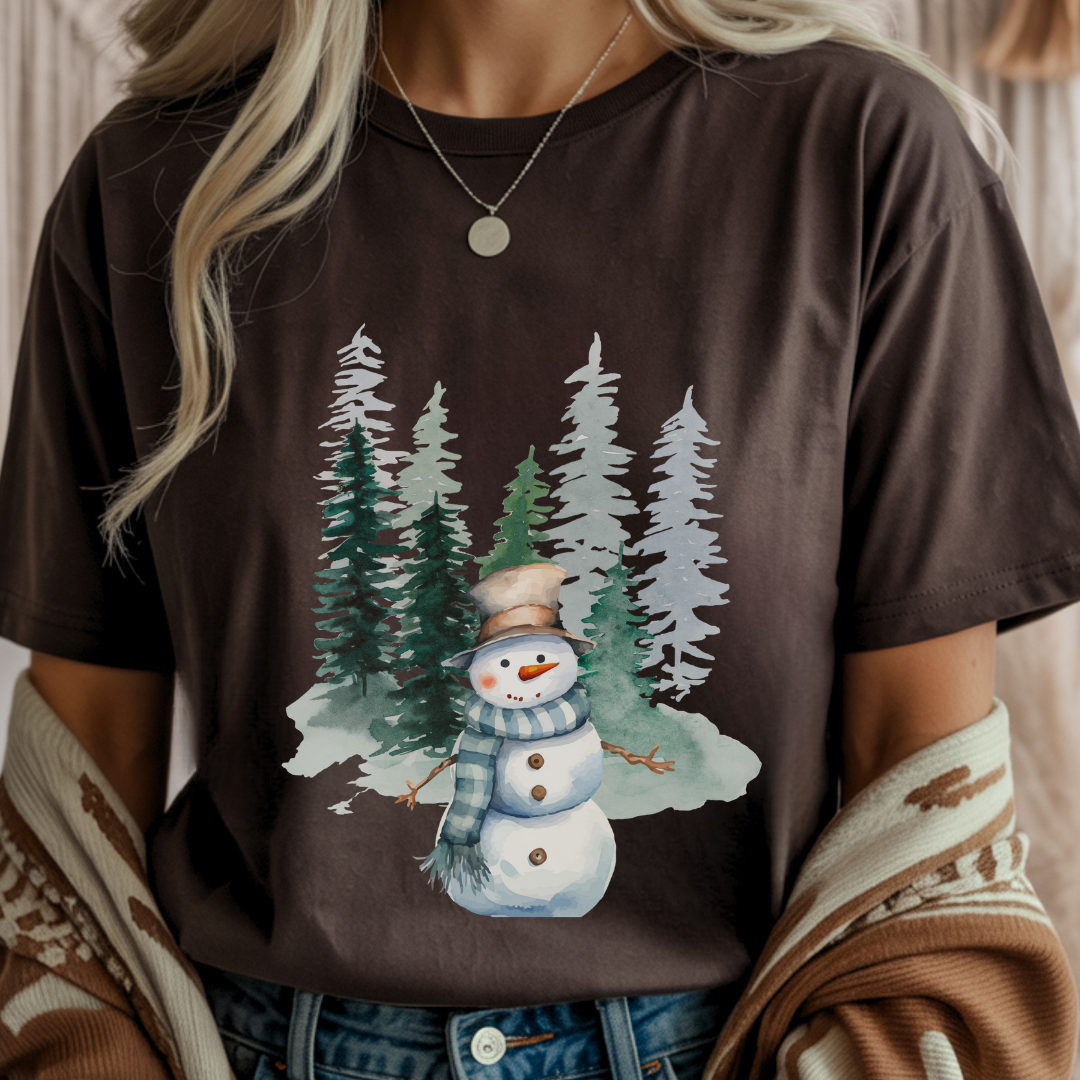 Snowman in the Forest - Winter Unisex T-Shirt