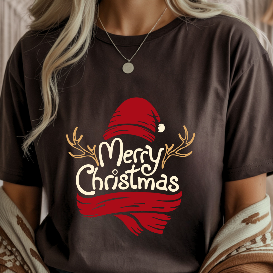 Merry Christmas with Antlers - Winter Unisex T-Shirt