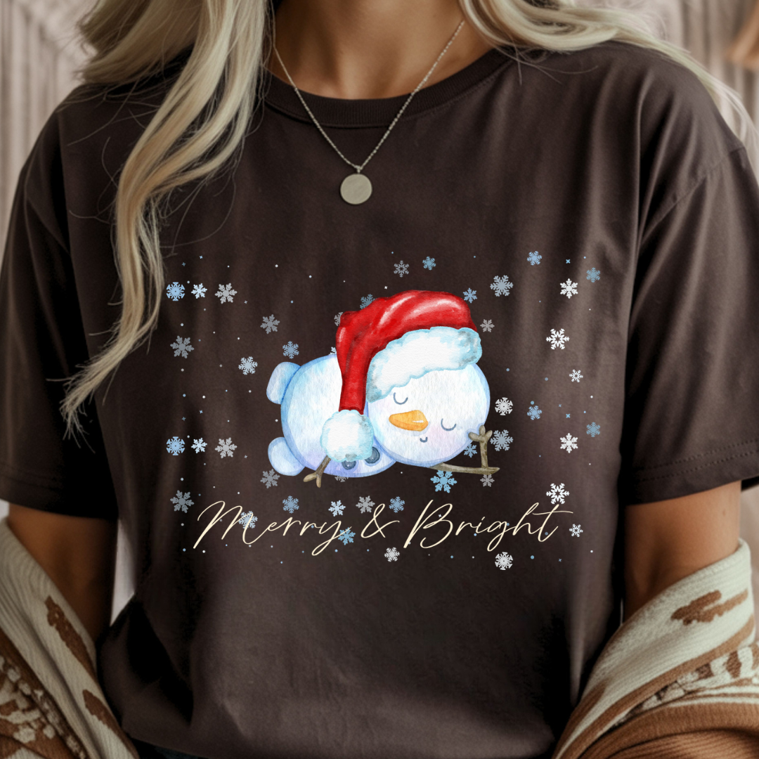 Merry and Bright Snowman - Christmas Unisex T-Shirt