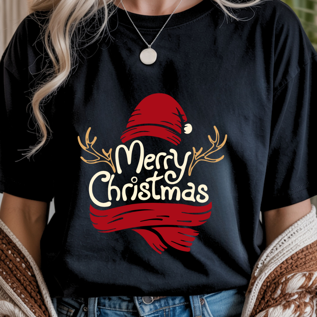 Merry Christmas with Antlers - Winter Unisex T-Shirt