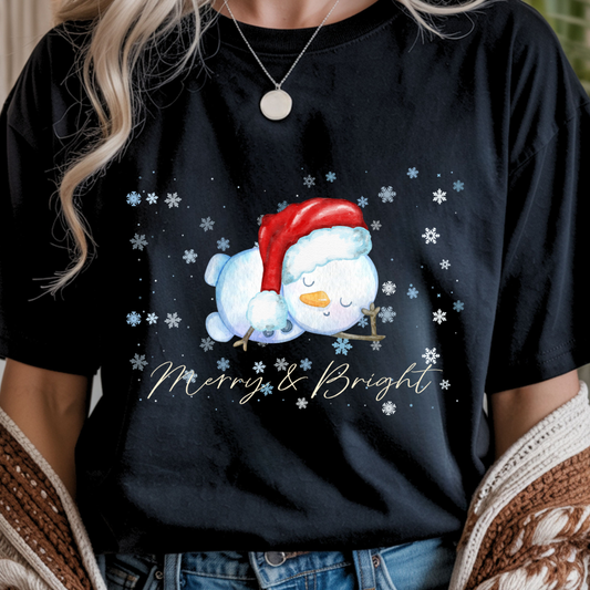 Merry and Bright Snowman - Christmas Unisex T-Shirt