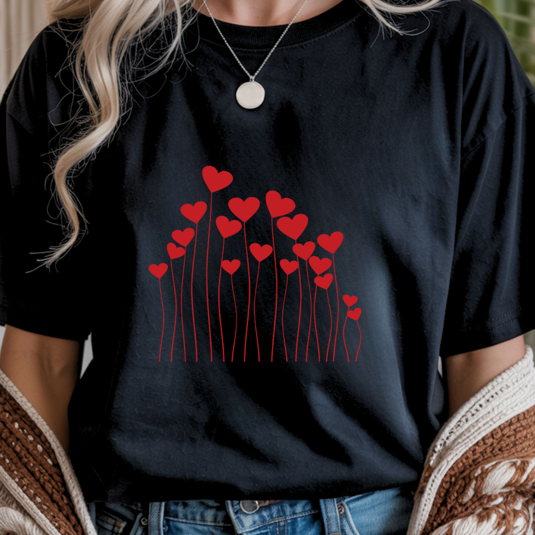 Heart Flowers - Valentines Day Unisex T-Shirt