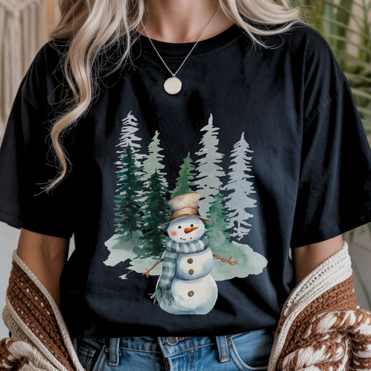 Snowman in the Forest - Winter Unisex T-Shirt