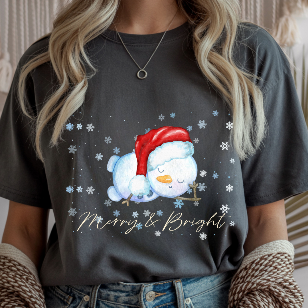 Merry and Bright Snowman - Christmas Unisex T-Shirt