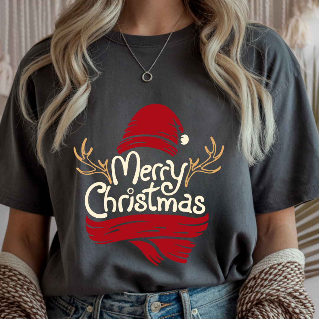 Merry Christmas with Antlers - Winter Unisex T-Shirt
