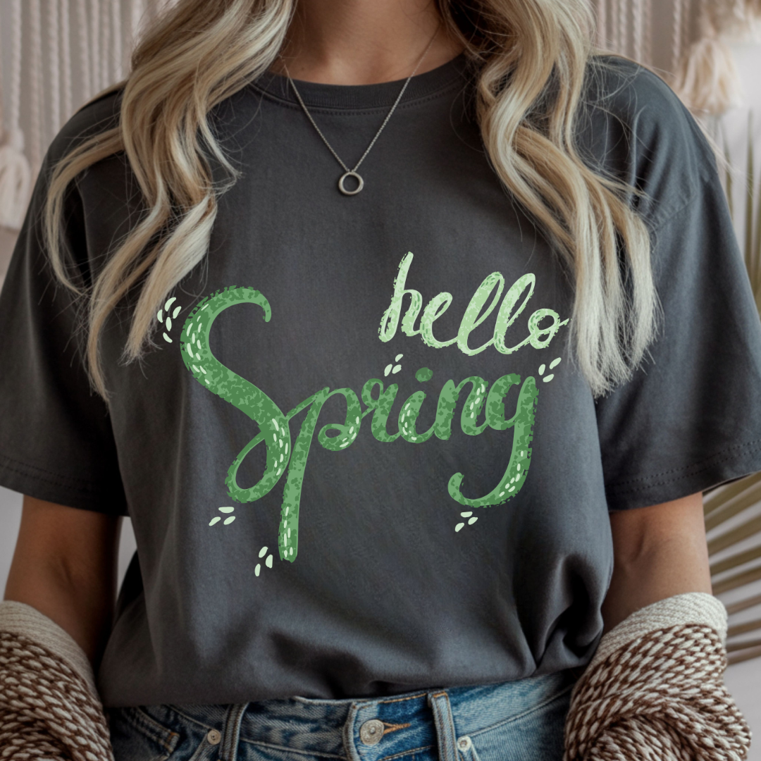 Green "Hello Spring" - Spring Unisex T-Shirt
