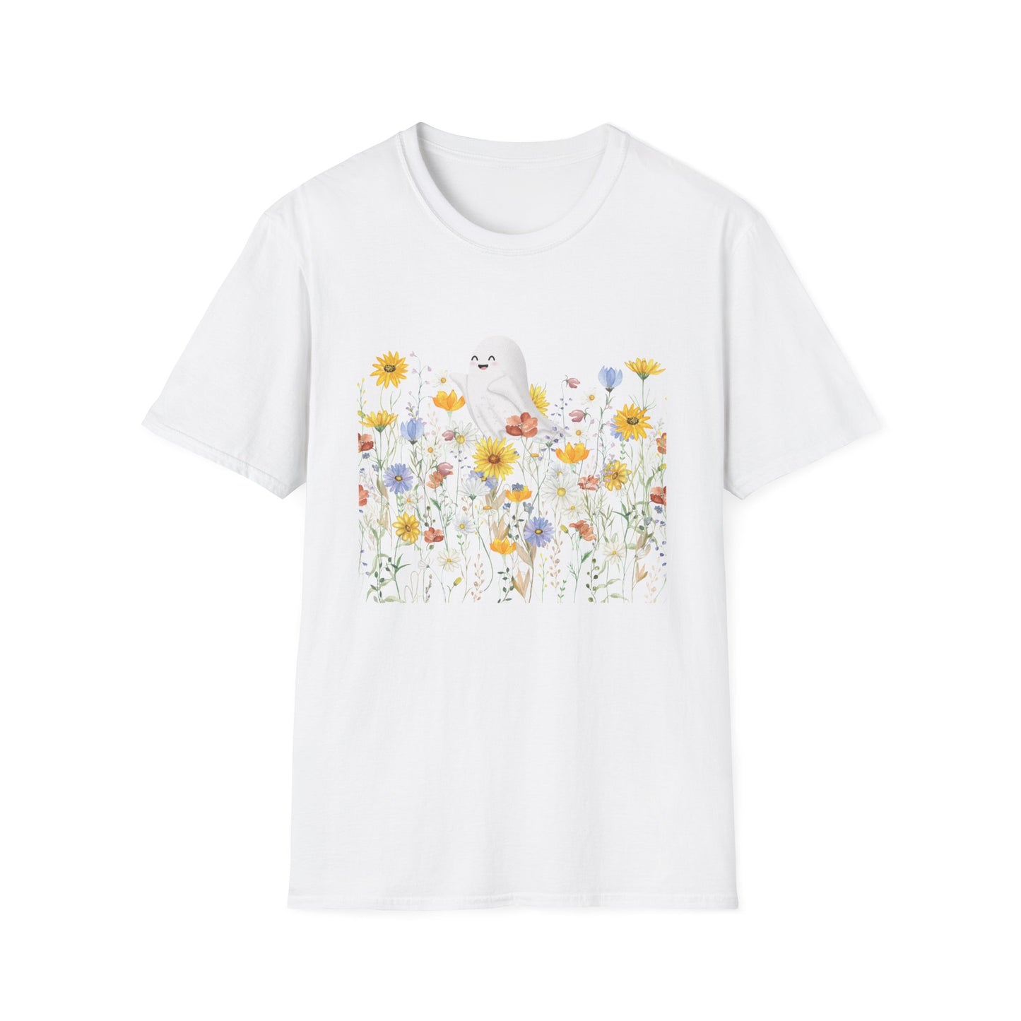Happy Ghost in Wildflowers - Halloween Unisex T-Shirt