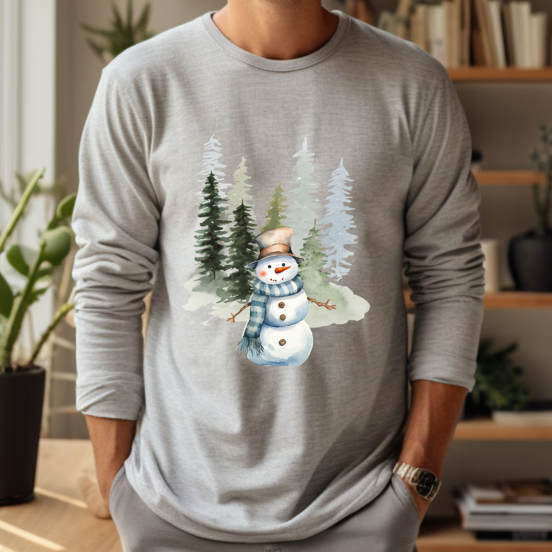 Snowman in the Forest - Winter Unisex Jersey Long Sleeve Tee