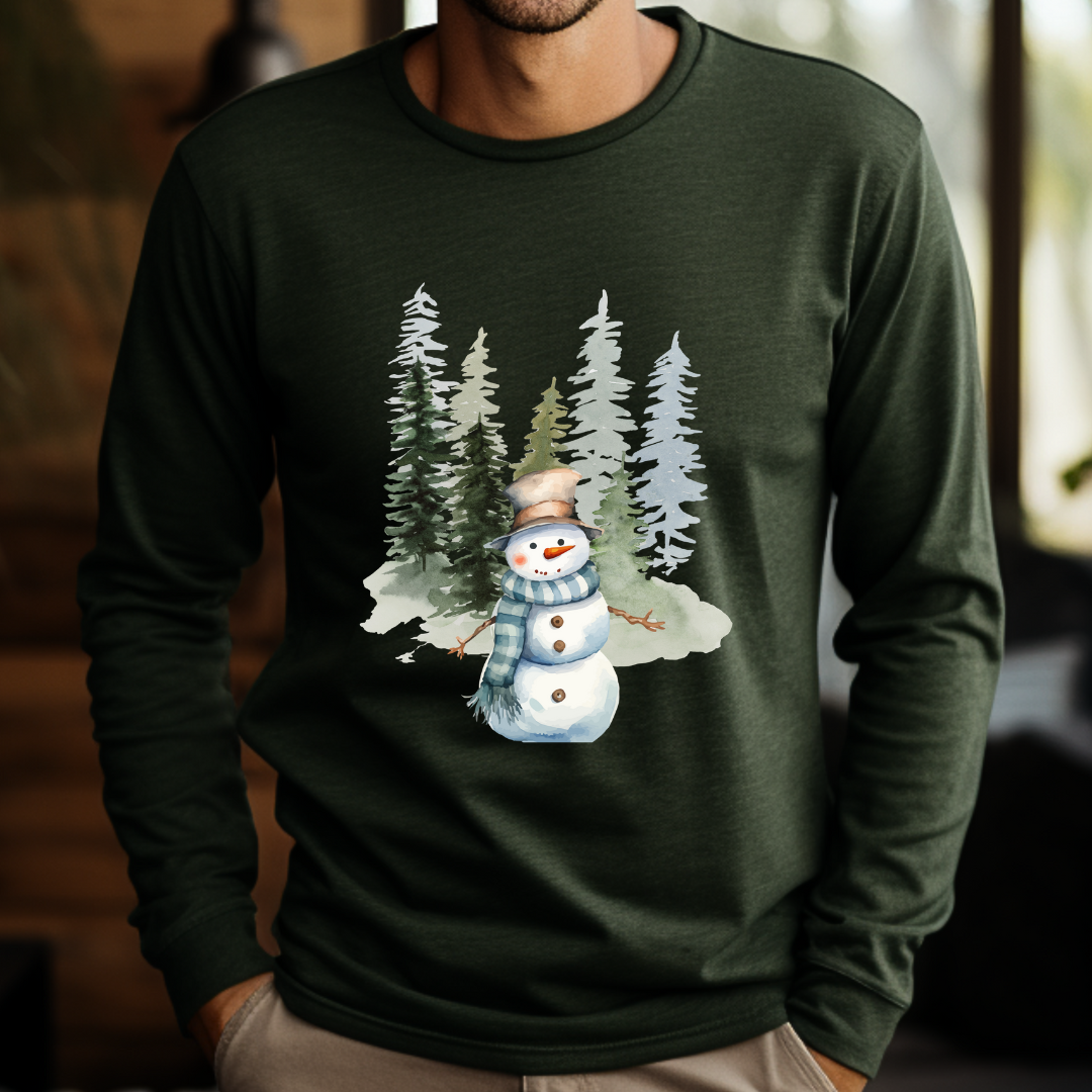 Snowman in the Forest - Winter Unisex Jersey Long Sleeve Tee