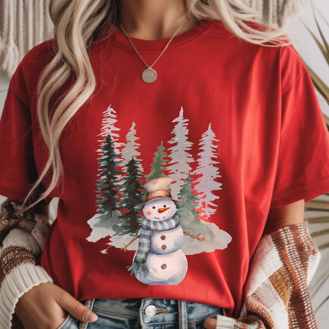 Snowman in the Forest - Winter Unisex T-Shirt