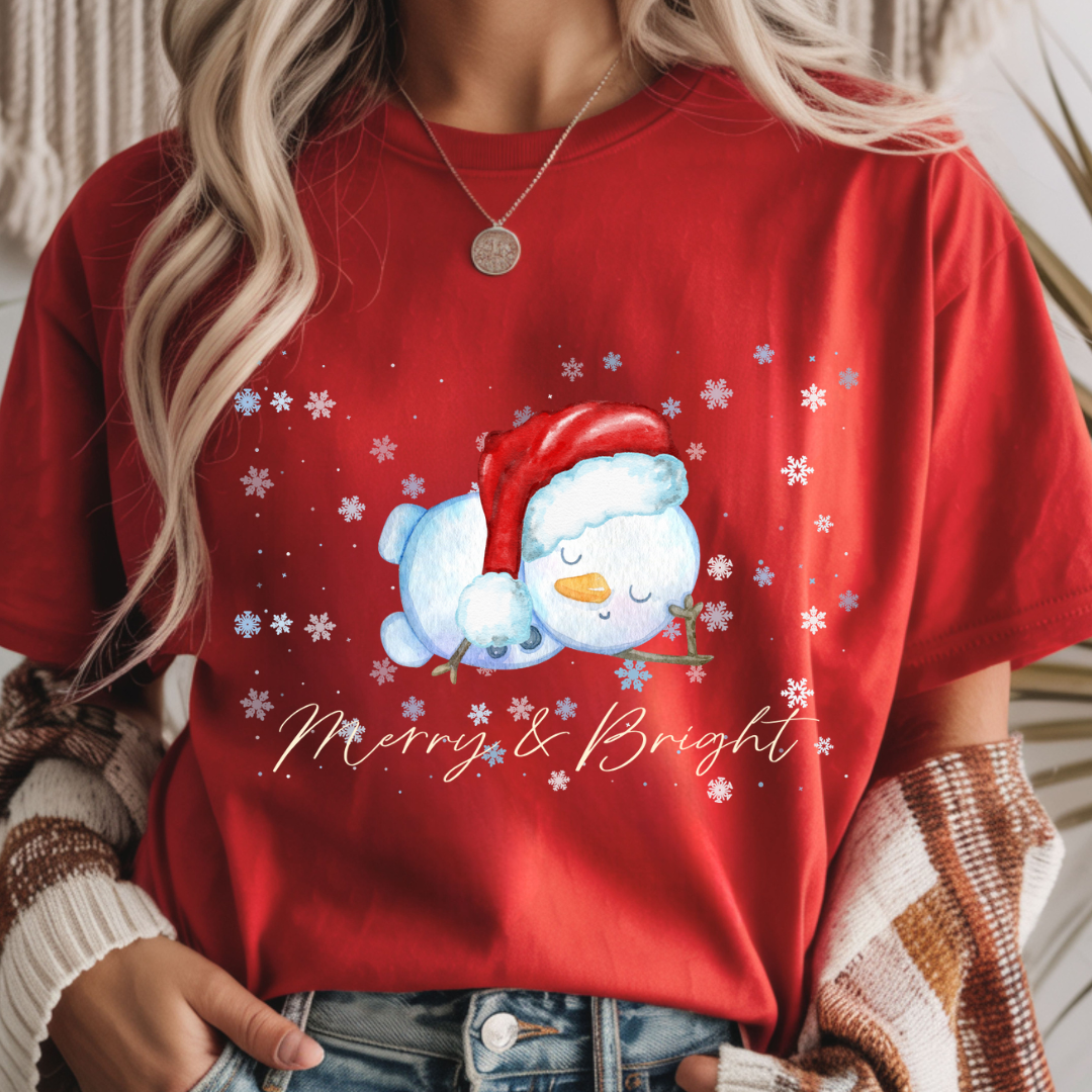Merry and Bright Snowman - Christmas Unisex T-Shirt